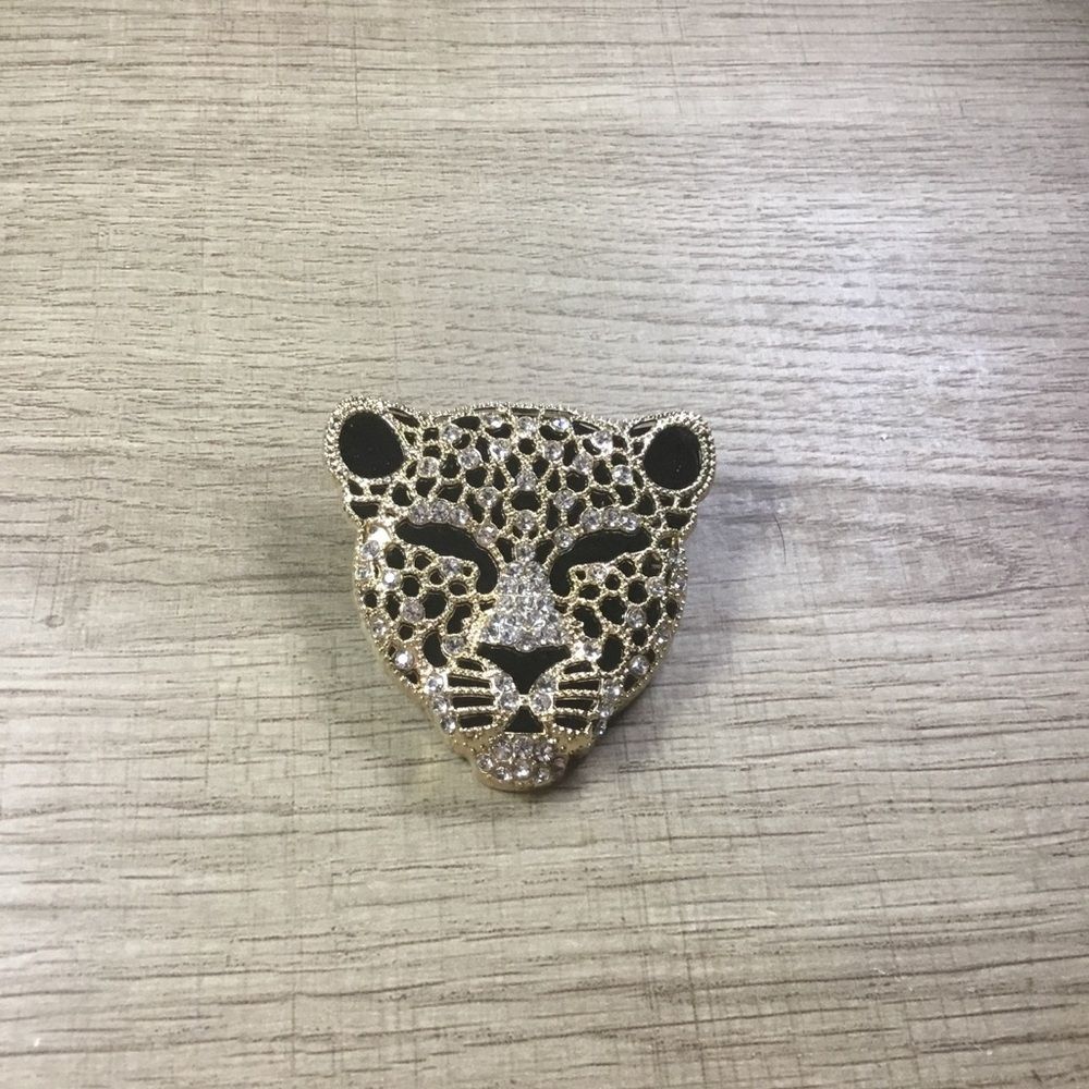 Elegant Gold and Black Leopard Brooch, Cat Brooch, Jaguar Rhinestone Brooch